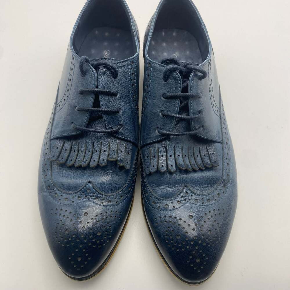 Mona Flying Navy Blue Leather Brogue Wingtip Oxfords youth 11.6